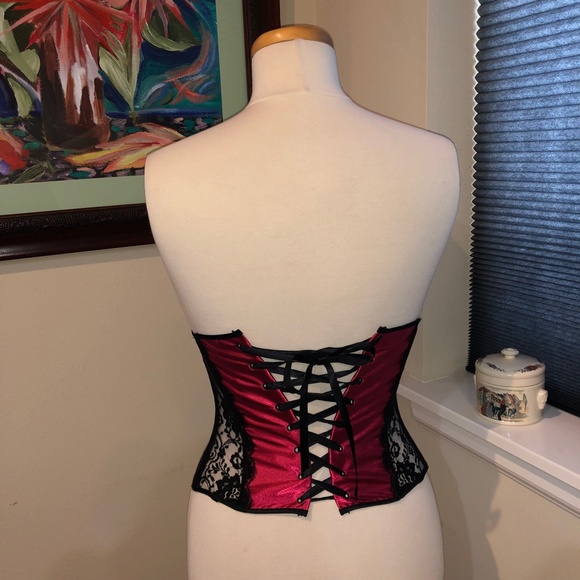 Vtg. 90's Shirley Red Satin & Black Lace Underbust Corset - Small - Picture 12 of 13